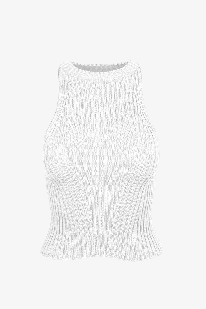 White ribbed tank top on a white background