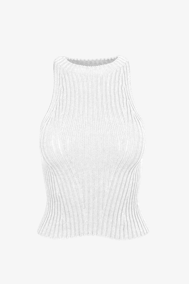 White ribbed tank top on a white background